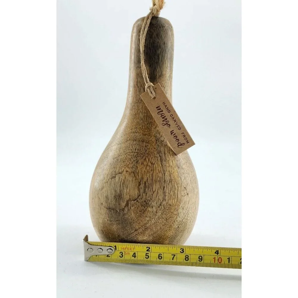NEW Hand Carved Mango Wood‎ Decorative Pear With Metal Stem & Leaf MCM Design